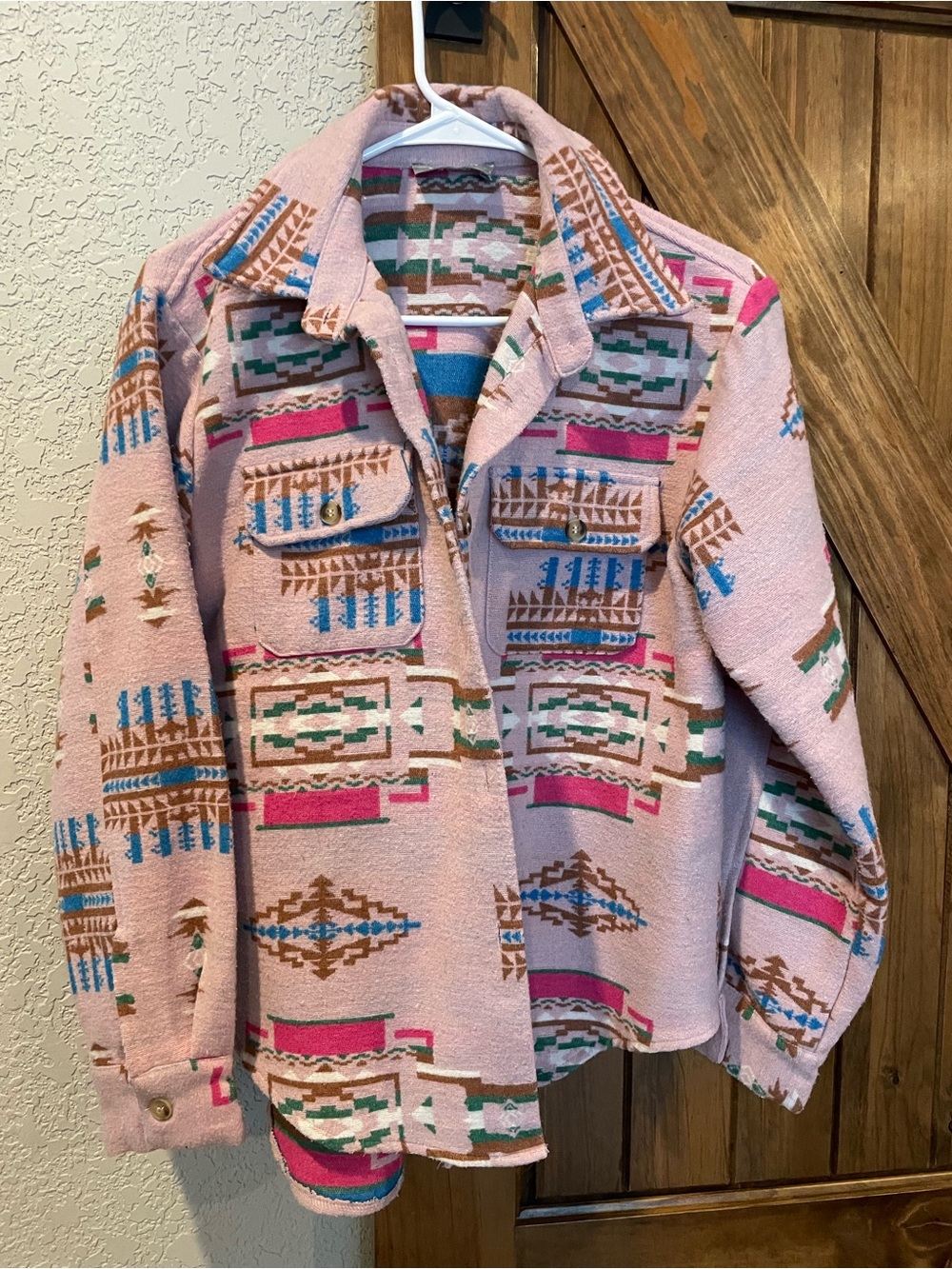 Pink Aztec-Print Button Down Shirt Jacket